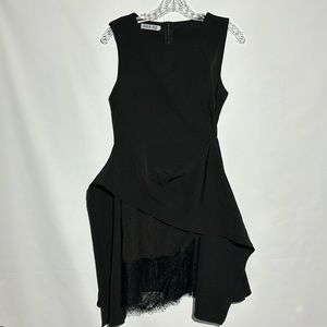 Korean brand Womens Black Dress with Lace Asymmetrical Hem/ Hi Low Dress